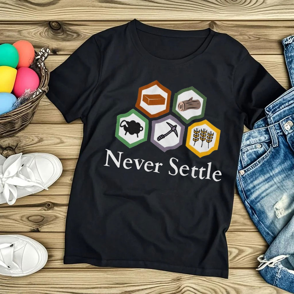 Never Settle Catan Shirt Vinta - огляд і ціна Board Game Catan